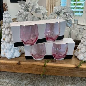 RACHEL ZOE PINK STEMLESS WINE GLASSES SET OF 4